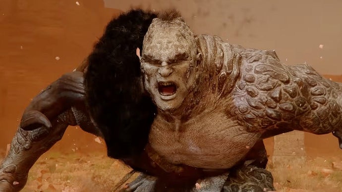 Combate épico contra un gran enemigo troll en Crimson Desert