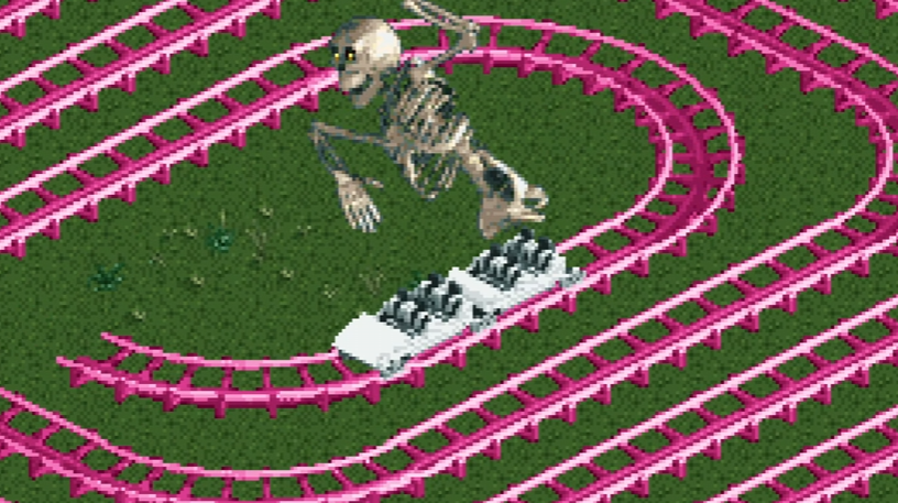 El trayecto de montaña rusa más largo de la historia en RollerCoaster Tycoon 2: 1,947 × 10²²⁷ años de viaje
