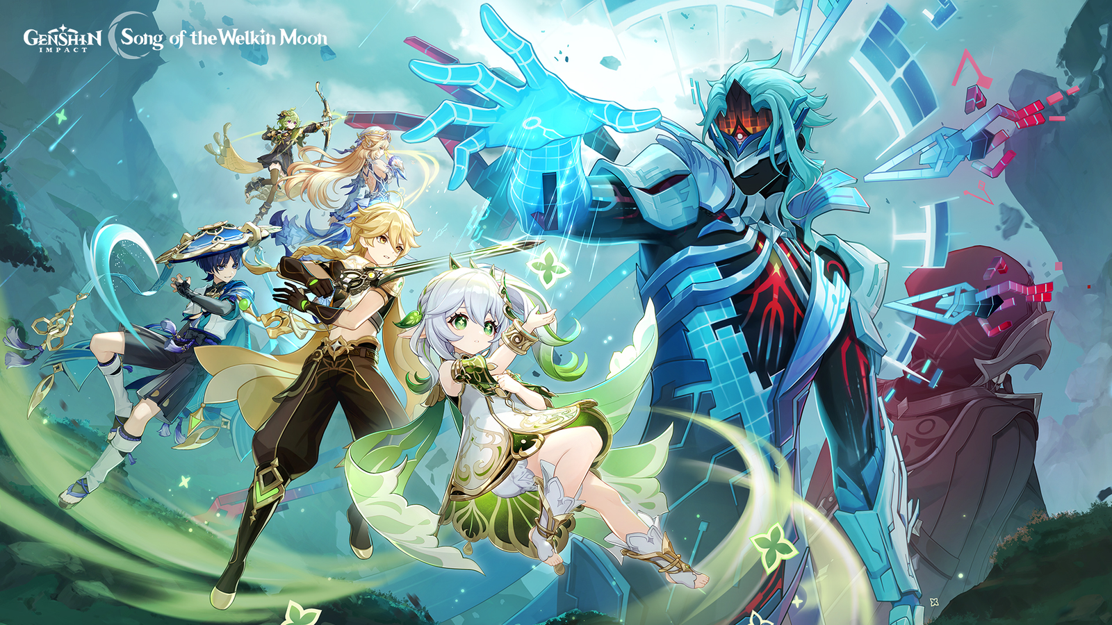 Arte clave de Genshin Impact versión Luna 7 con personajes y escenarios de Sumeru